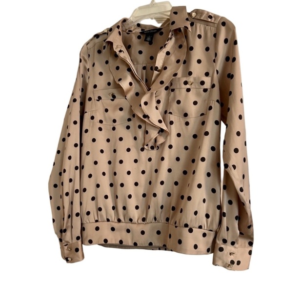 Women's White House Black Market Blouse, Size 6, Tan & Black Polka Dot - Picture 1 of 9